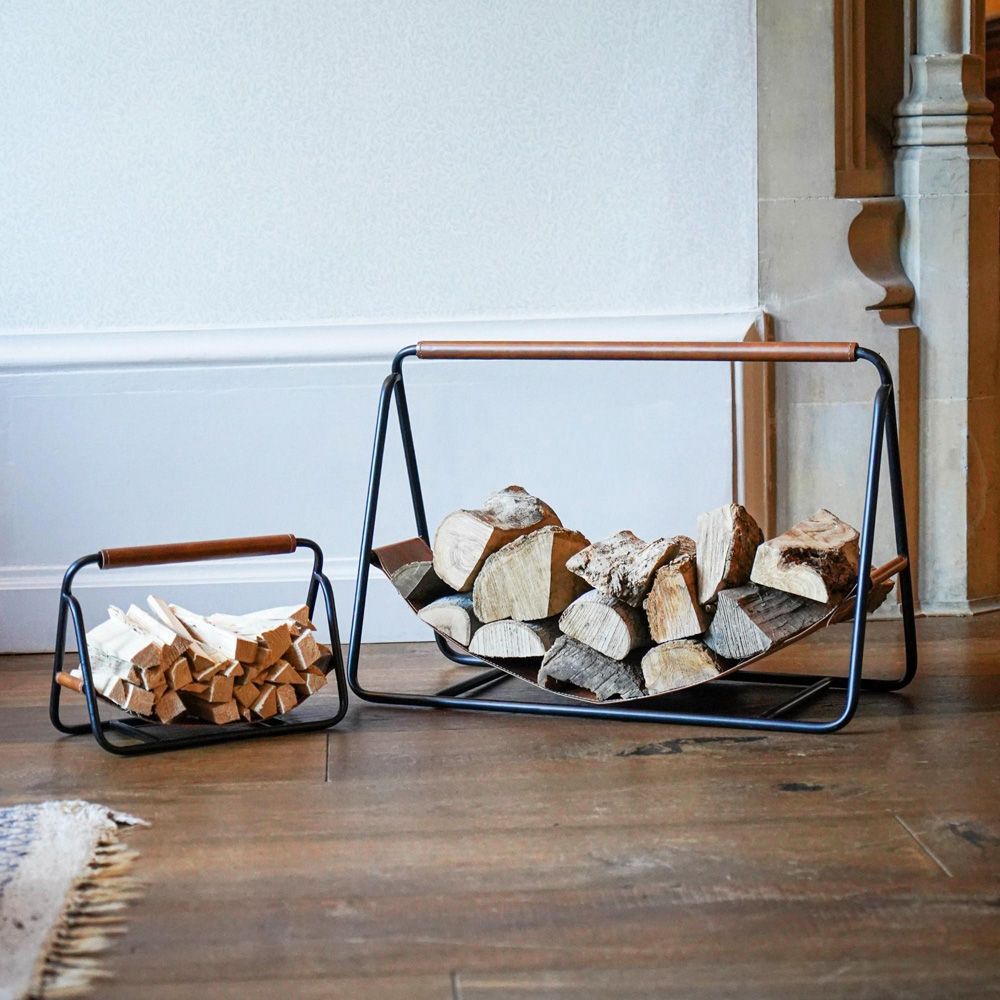 Ivyline Contemporary Black Hanging Leather Log Holder Image 6