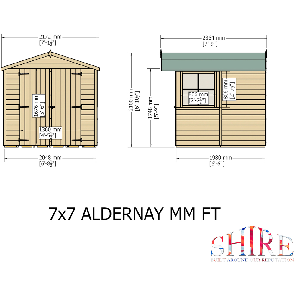 Shire Alderney 7 x 7ft Double Door Dip Treated Shiplap Shed Image 7