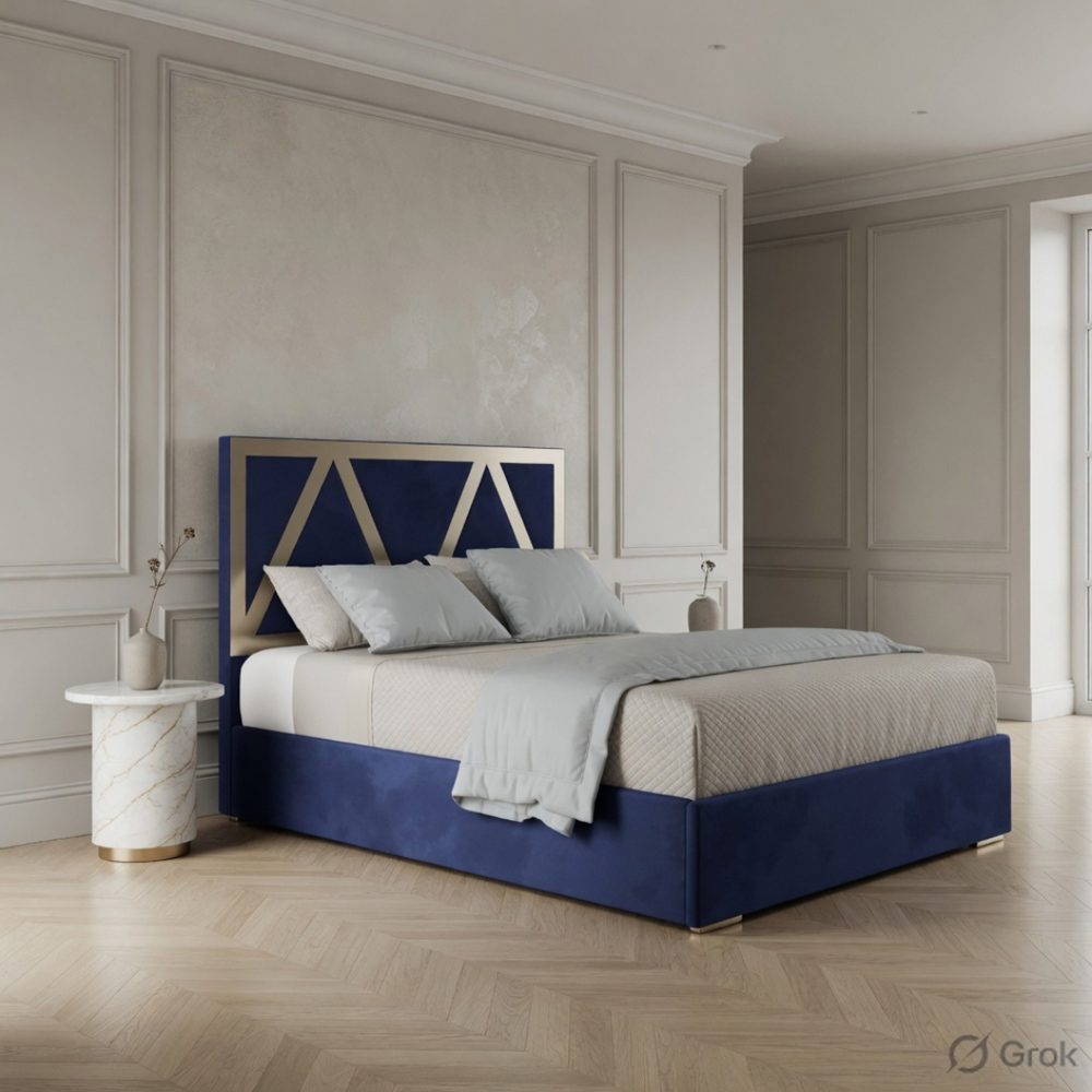 Alison Blue Single Velvet Upholstered Metal Bed Frame with Panelled Headboard Image 5