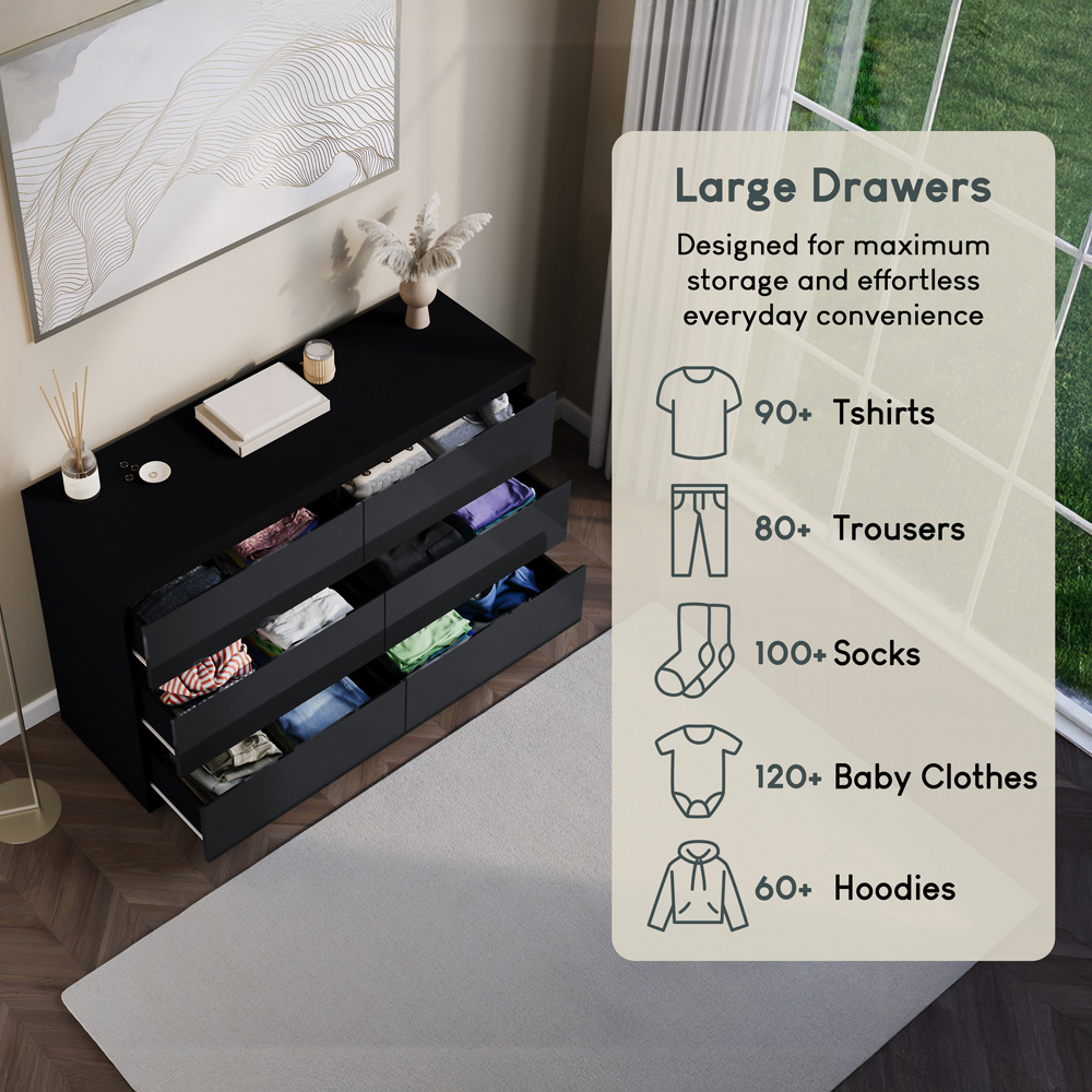 Vida Designs Glinton 6 Drawer Black Chest of Drawers Image 7