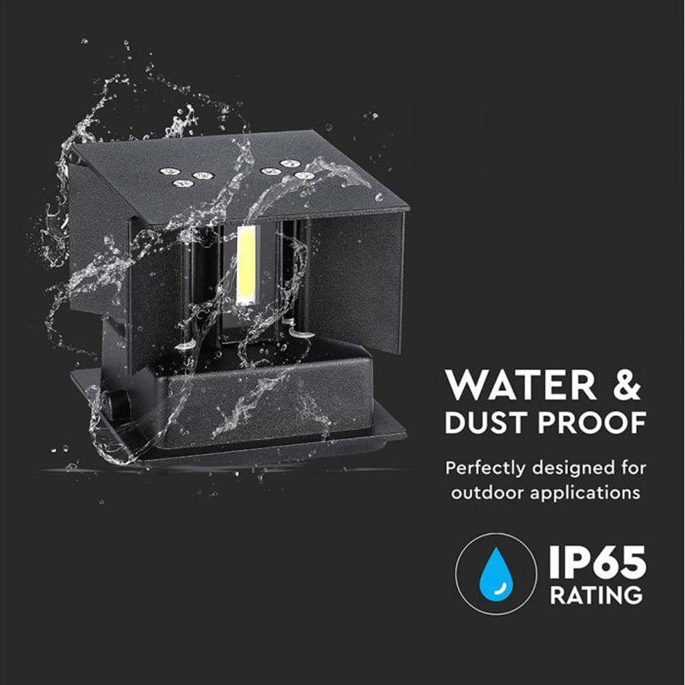 V-TAC Black Square Up and Down Warm White LED Outdoor Wall Light Image 6