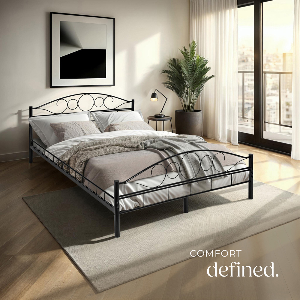 tectake Double Black Metal Bed Frame with Slatted Base Image 3