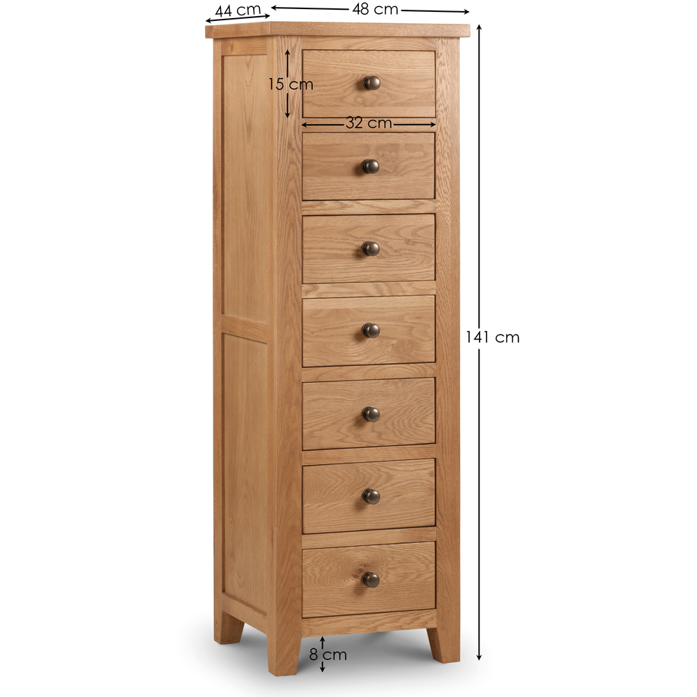 Julian Bowen Marlborough 7 Drawer White Oak Narrow Chest of Drawers Image 8