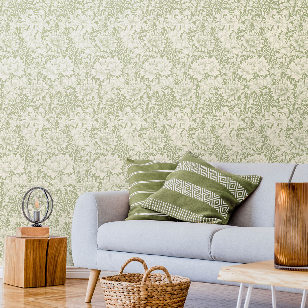 Hoopla Walls Chrysanthemum Sage Green Non Woven Wallpaper Image 2