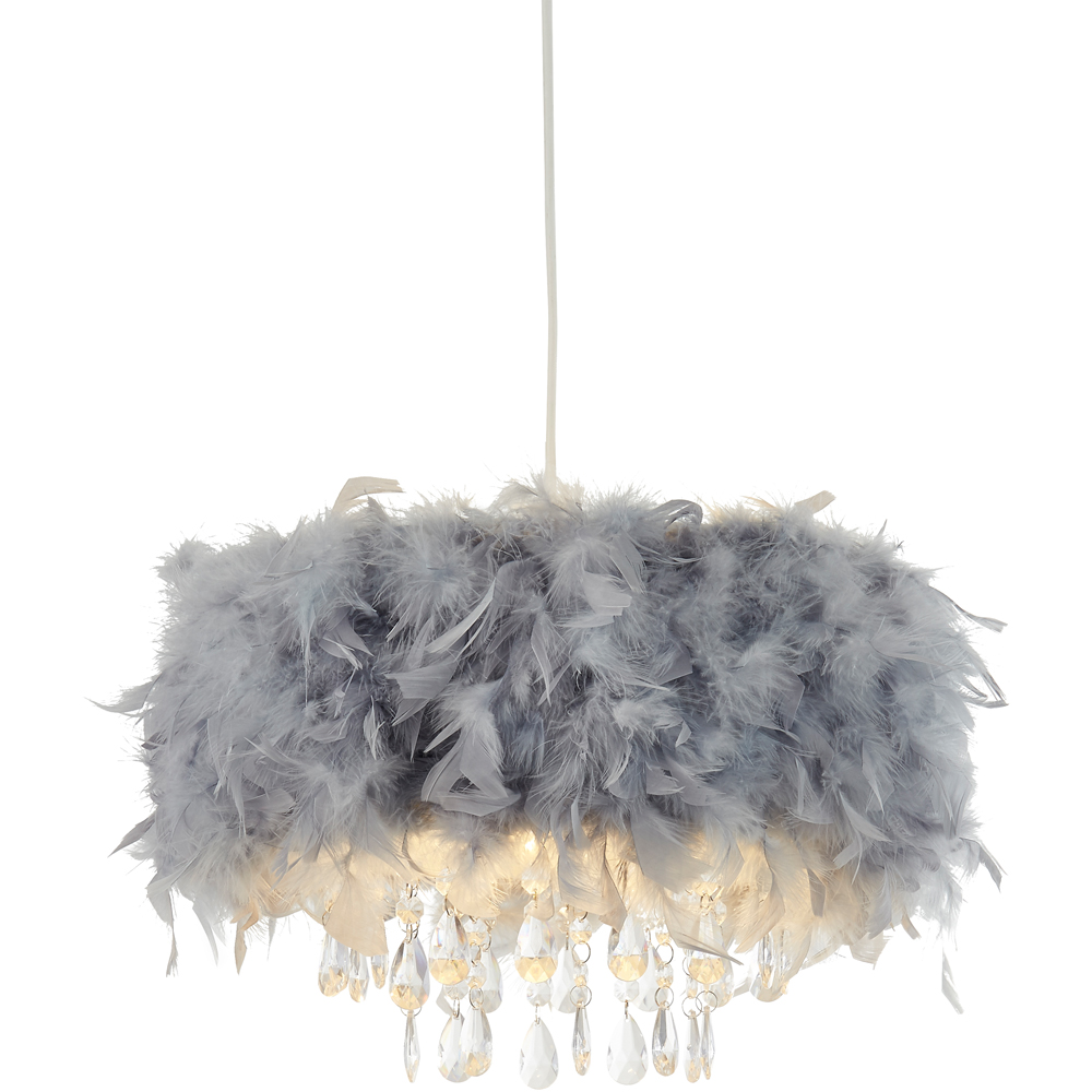 Lighting Collection Grey Feather Shade with Acrylic Drops Image 3