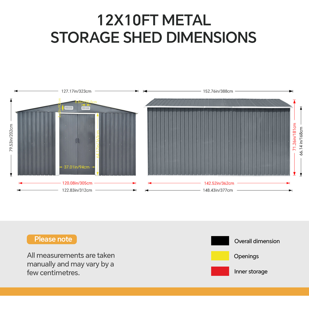 Living and Home 6.6 x 12.3 x 10.2ft Grey Peaked Steel Tool Storage Shed Image 8