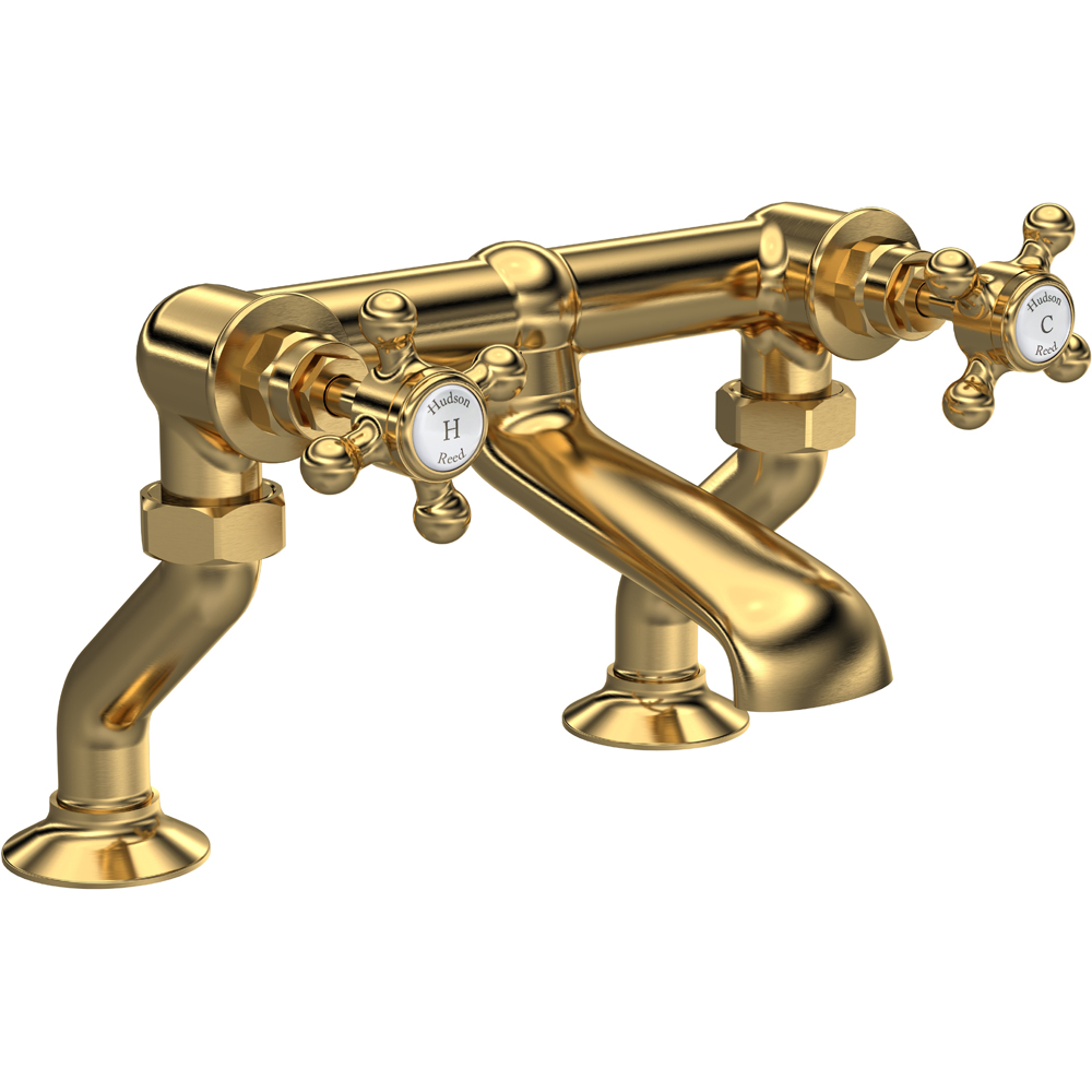 Hudson Reed Old London Brushed Brass Topaz Deck Mounted Bath Filler with Crosshead Handle Image