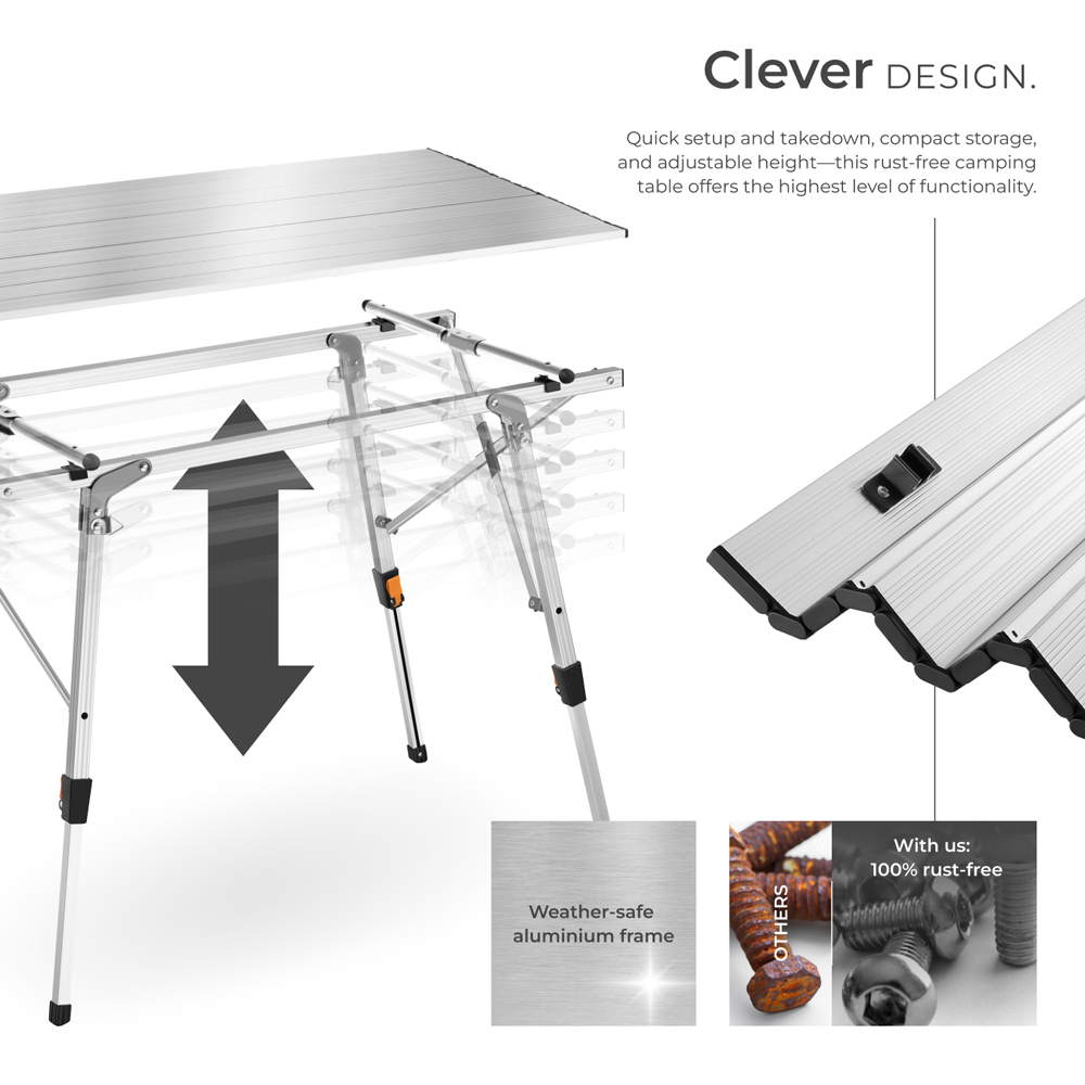 tectake Tina Silver Foldable and Height Adjustable Camping Table Image 3