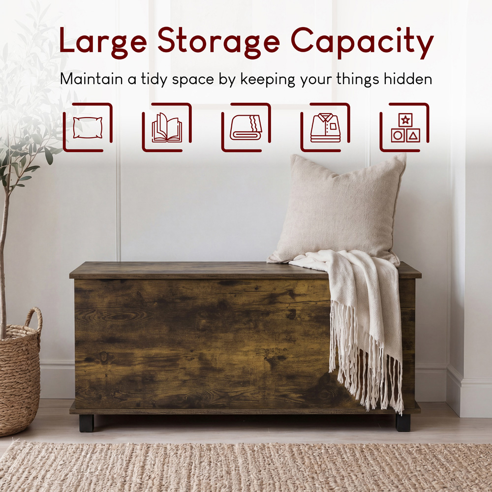 VIDA DESIGNS Leon Rustic Brown Storage Ottoman Bench Image 5