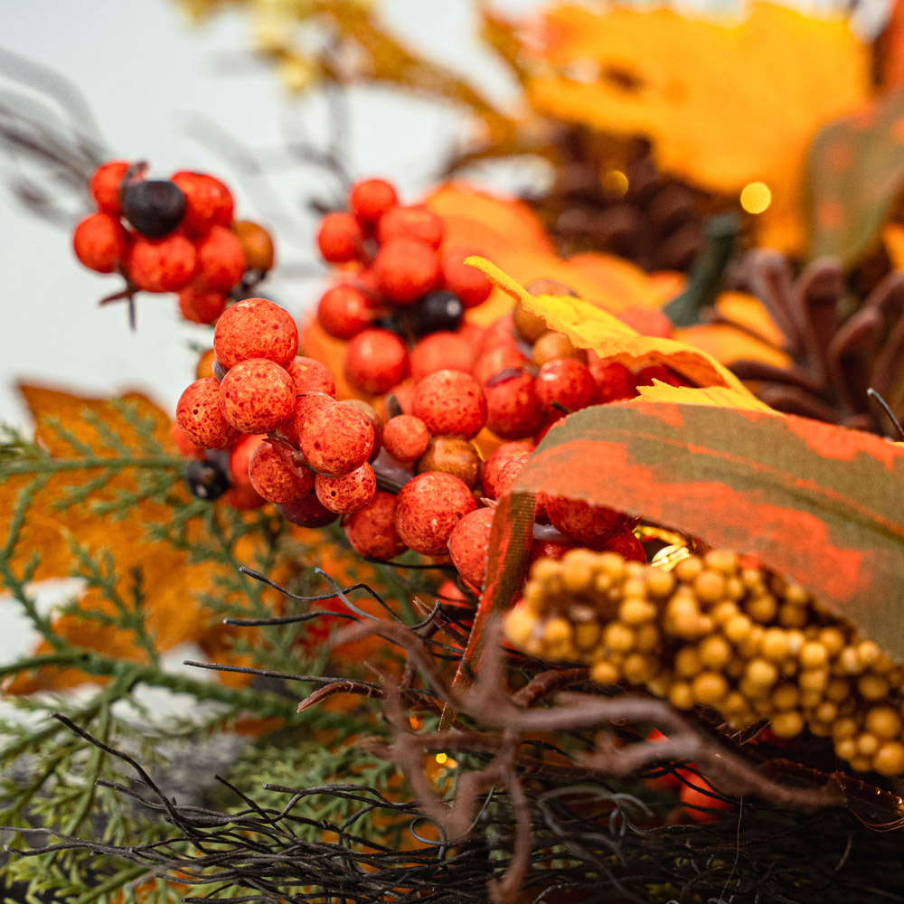 Norfolk Golden Harvest 150 Warm White LED Christmas Garland with Pumpkins Gourds and Pinecones 183cm Image 3