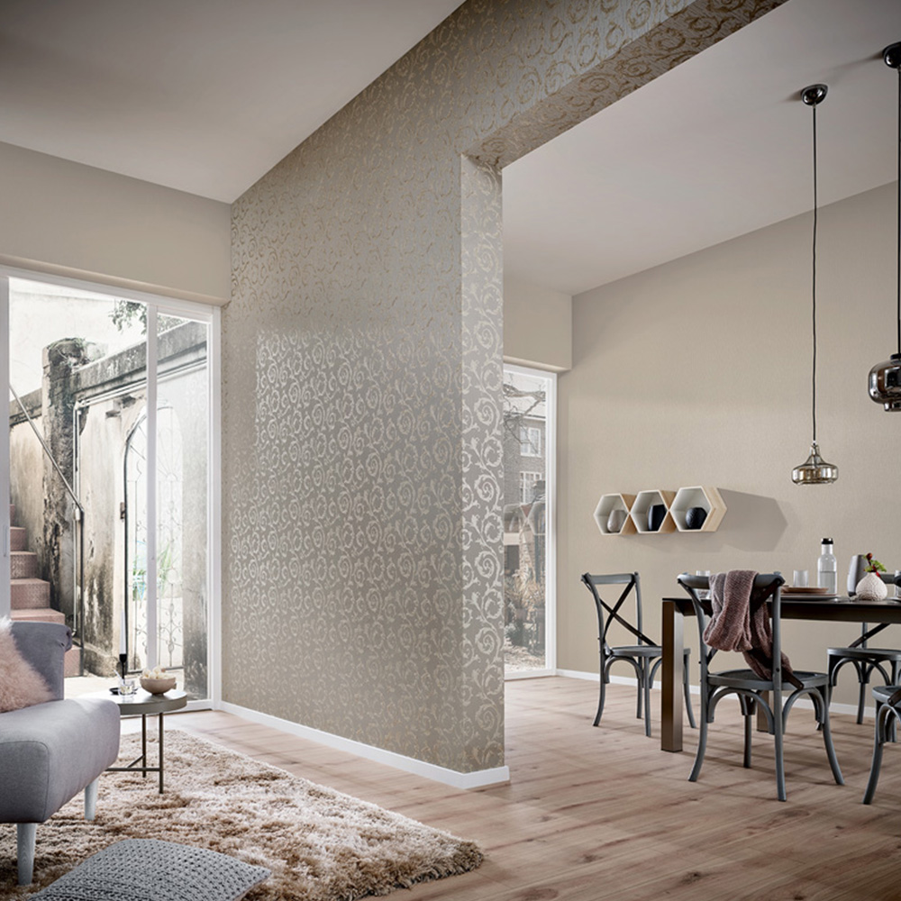 Galerie Industrial Effects Damask Grey and Gold Wallpaper Image 3