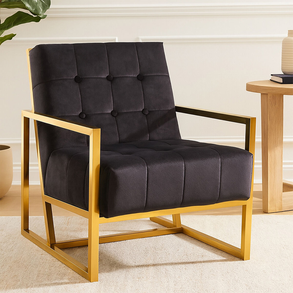 Premier Housewares Hana Black Velvet Gold Frame Chair Image 4