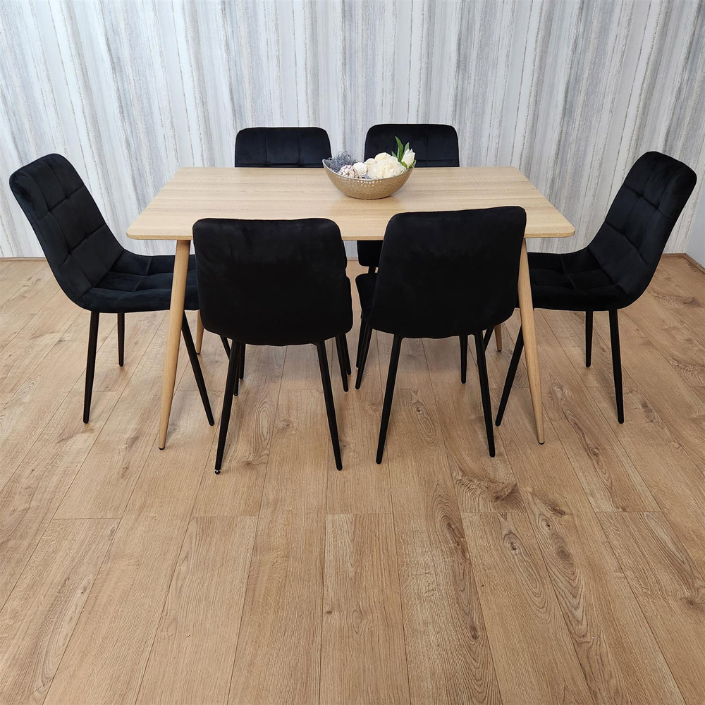 Kosy Koala 6 Seater Velvet Dining Set Wood Effect and Black Image 6