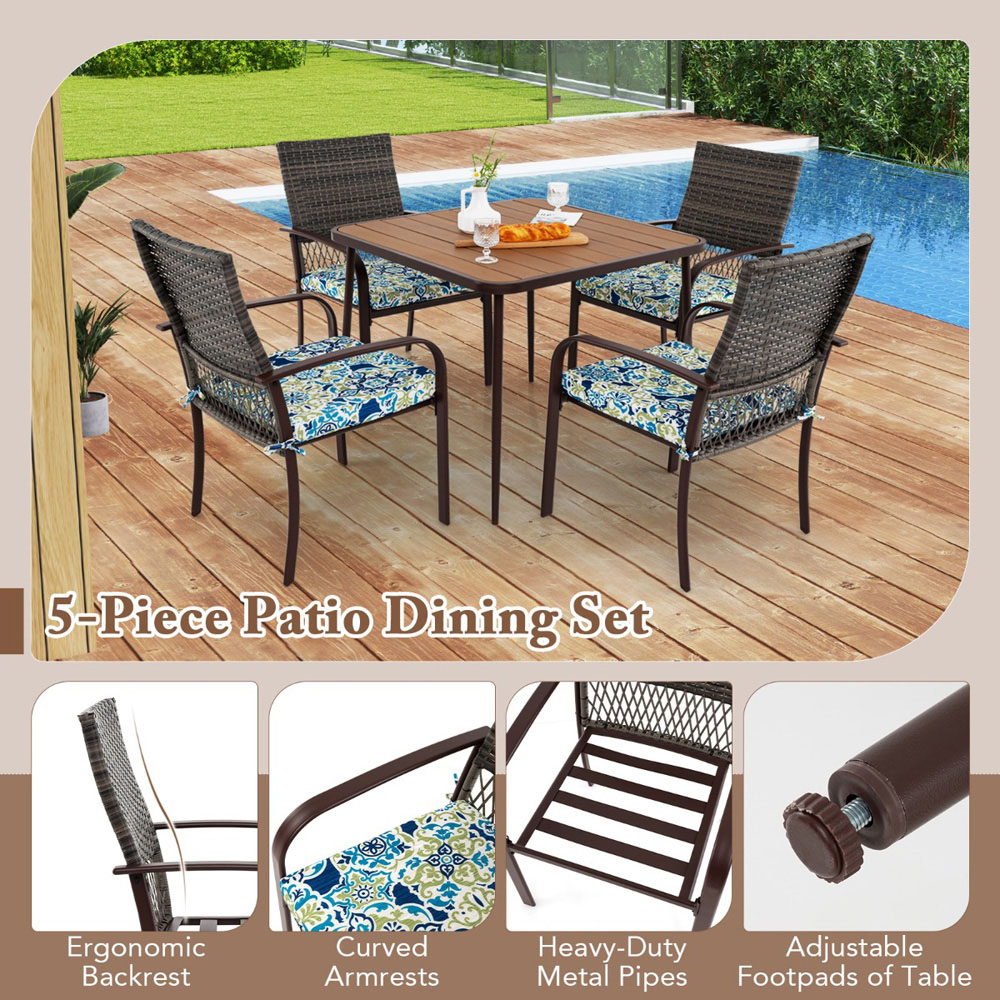 Costway 4 Seater Brown Patio Dining Table Set Image 4