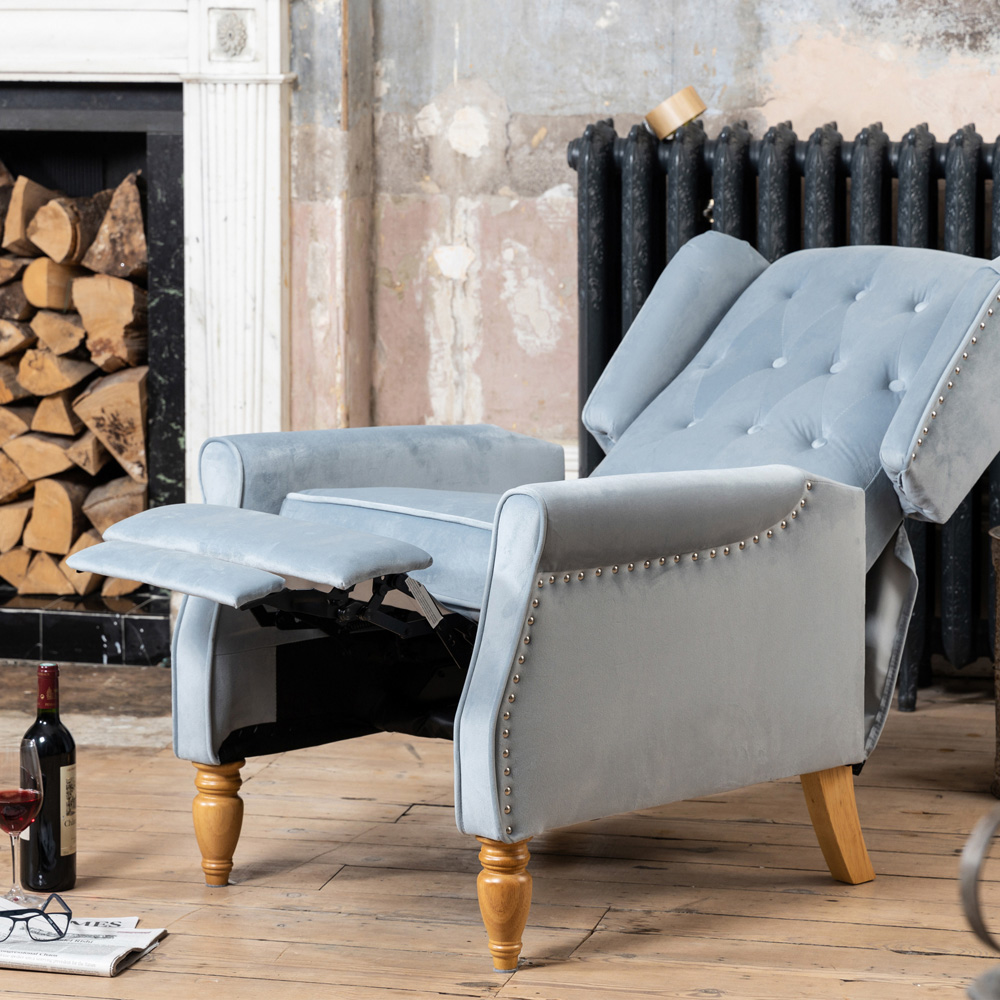 Artemis Home Annapoli Light Blue Velvet Manual Recliner Armchair Image 6