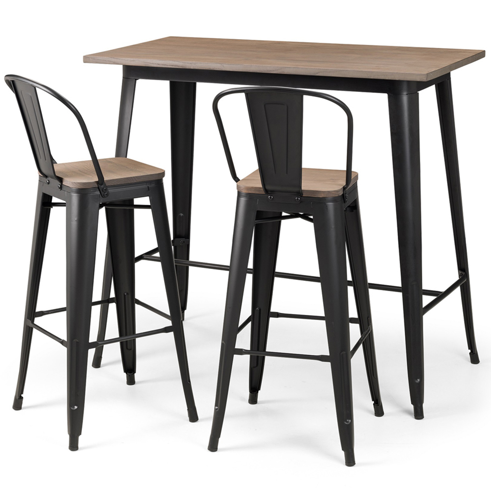 Julian Bowen Grafton 2 Seater Bar Table Set with Stools Black Image 2
