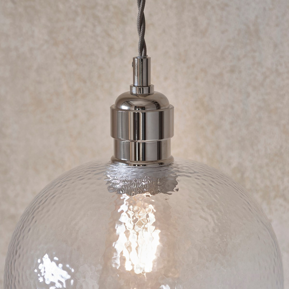 Merano Livorno Hammered Glass Bright Nickel Plate Dome Pendant Ceiling Light Image 5