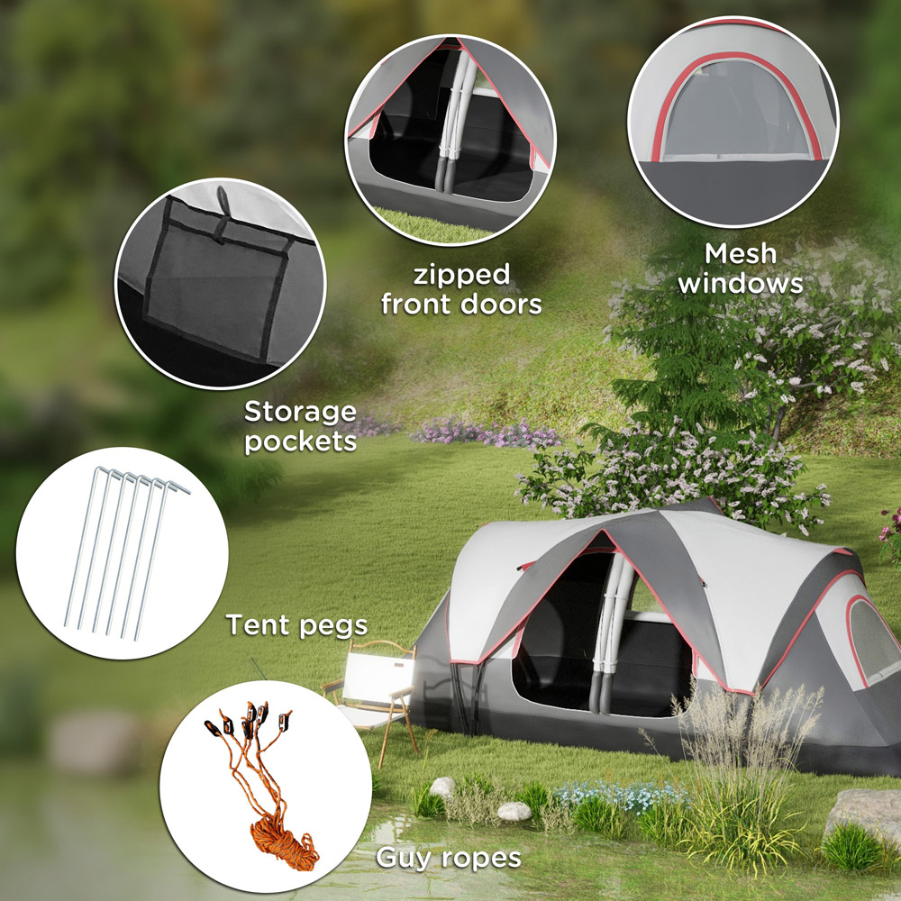 Outsunny 5-6 Person Camping Tent with 2 Bedroom and Waterproof Rainfly Grey Image 8