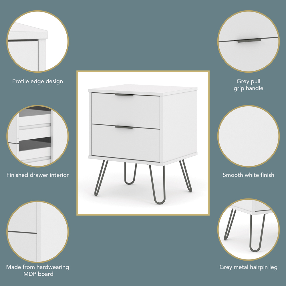 Core Products Augusta 2 Drawer White Bedside Table Image 8