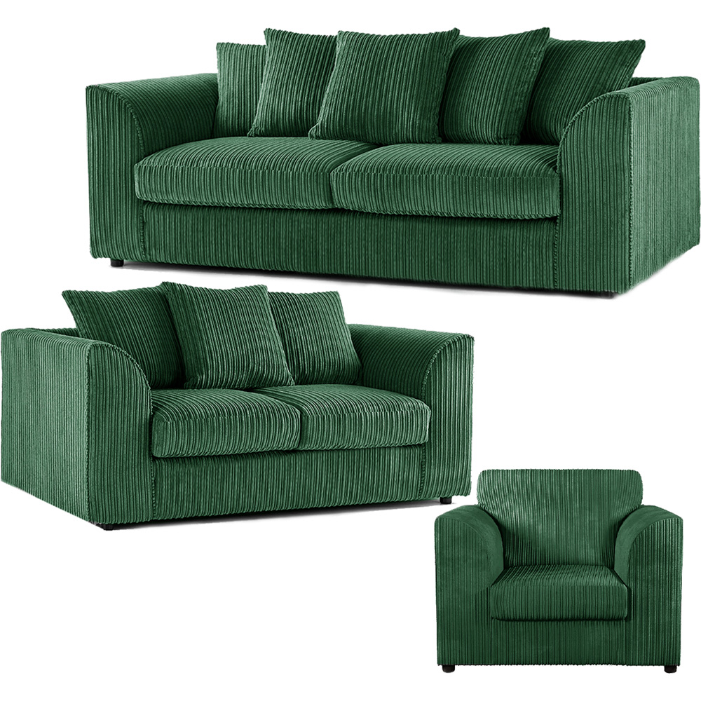 Luxor 6 Seater Green Jumbo Cord Scatter Back Sofa Suite Image 2