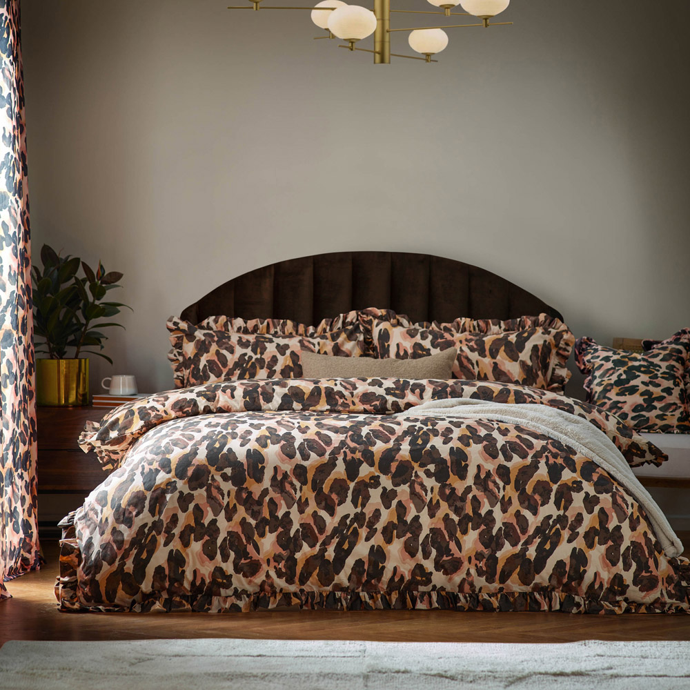 furn. Double Multicolour Leopard Printed Frill Trim Duvet Set Image 4