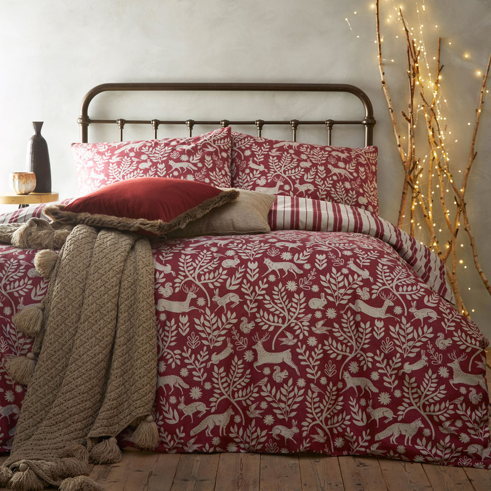 furn. Skandi Woodland King Size Wild Berry Brushed Cotton Duvet Set Image 1