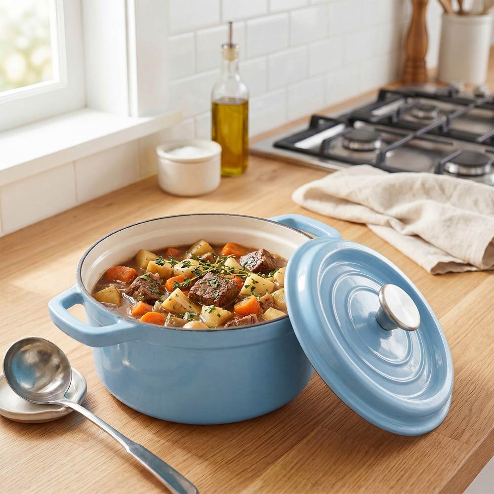 Living and Home Light Blue Enamelled Cast Iron Dutch Oven Pot 5L Image 7