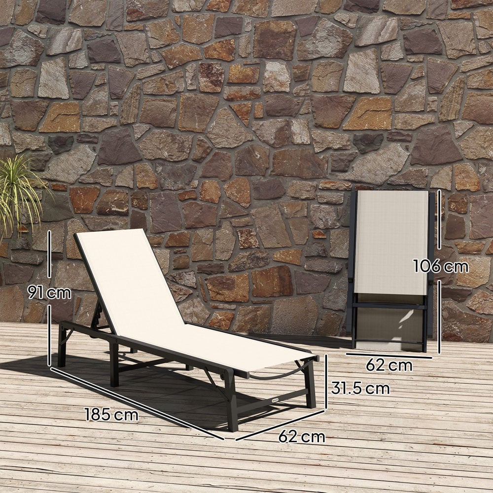 Outsunny Khaki 5 Level Adjustable Folding Sun Lounger Image 9