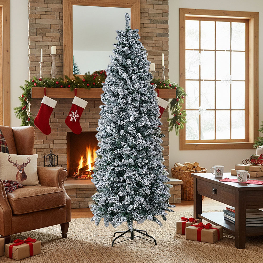 Living and Home X-Frame Stand Snow-Flocked Artificial Christmas Tree 5.9ft Image 2
