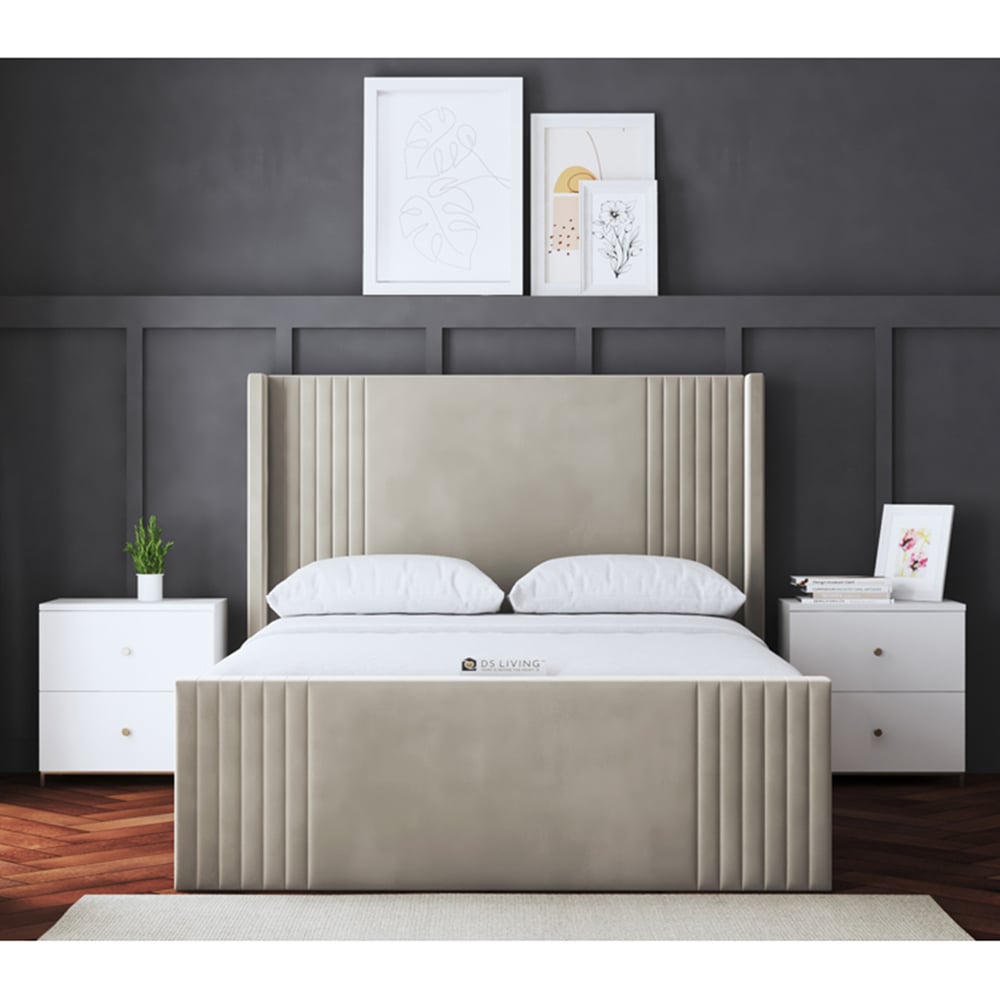 DS Living Elara Super King Cream Winged Panel Ottoman Bed with Headboard Image 4