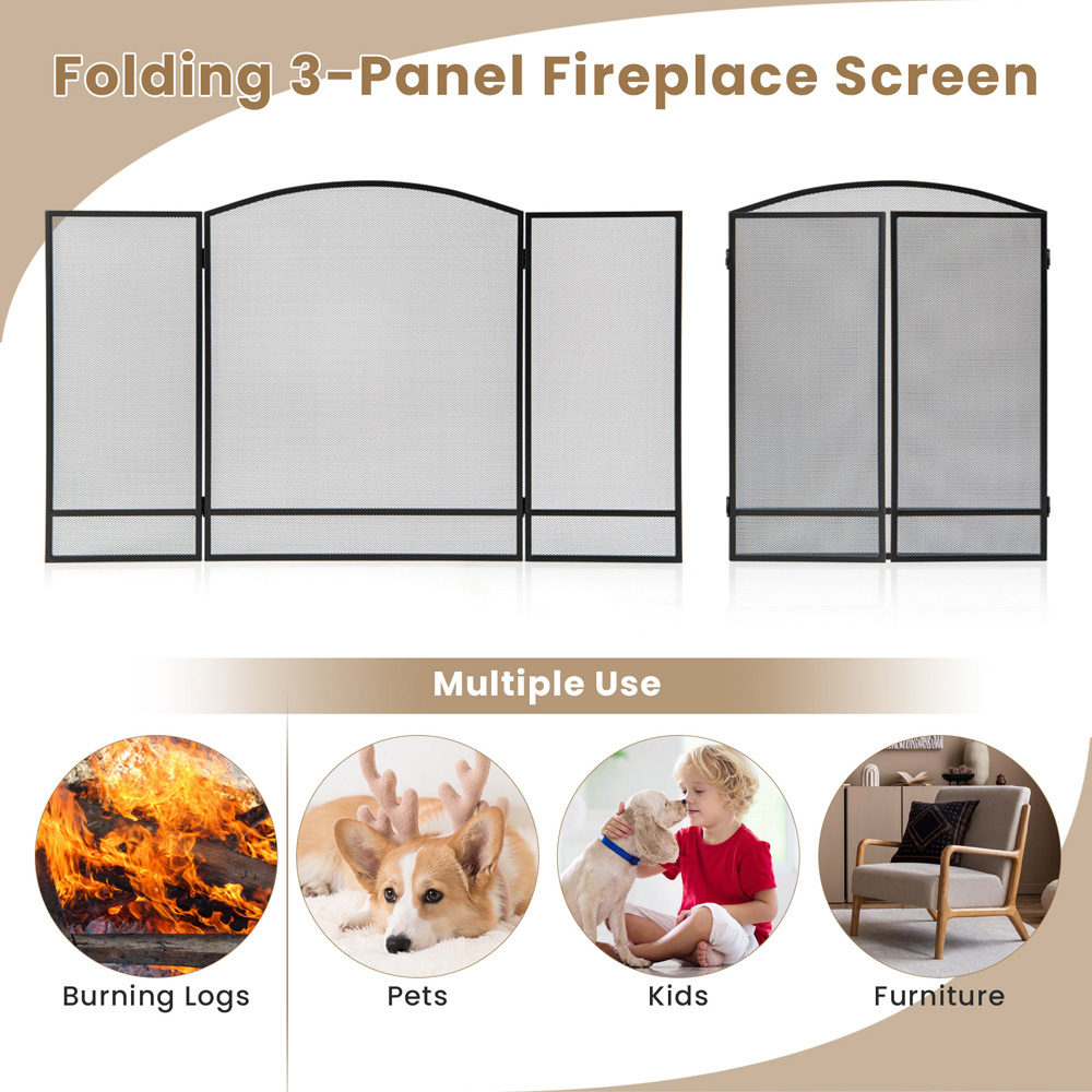 Costway Black 3 Panel Folding Fire Guard Image 8