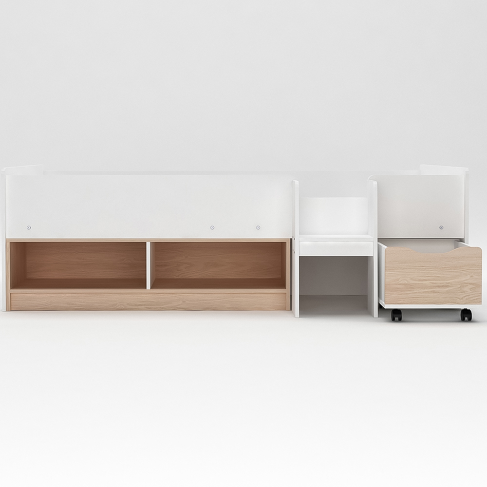 Kidsaw Single White and Oak Cabin Bed with Cubes and Pullout Drawer Image 4