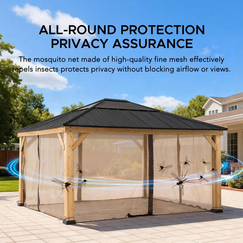 Sunjoy 3.9 x 4.5m Khaki Accessory Netting for Cedar Wood Gazebo (Gazebo Not Include) Image 4