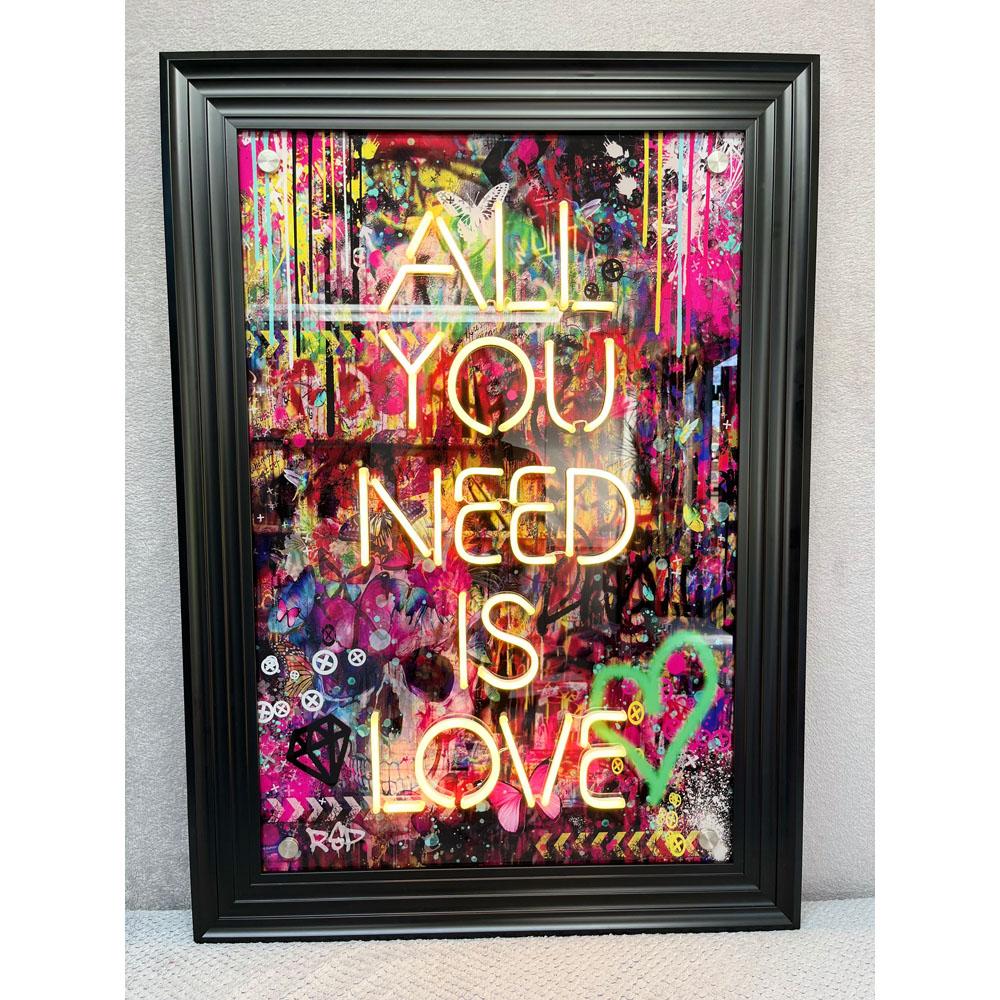 Splashbax All You Need is Love Black Premium Gallery Frame LED Neon Wall Art Image 2