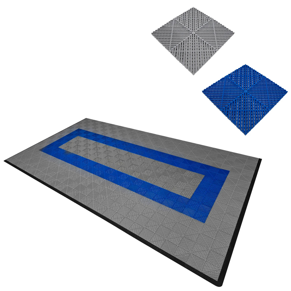 Monstershop 90 Grey and 30 Blue Vented Garage Floor Tiles with Edges Image 3