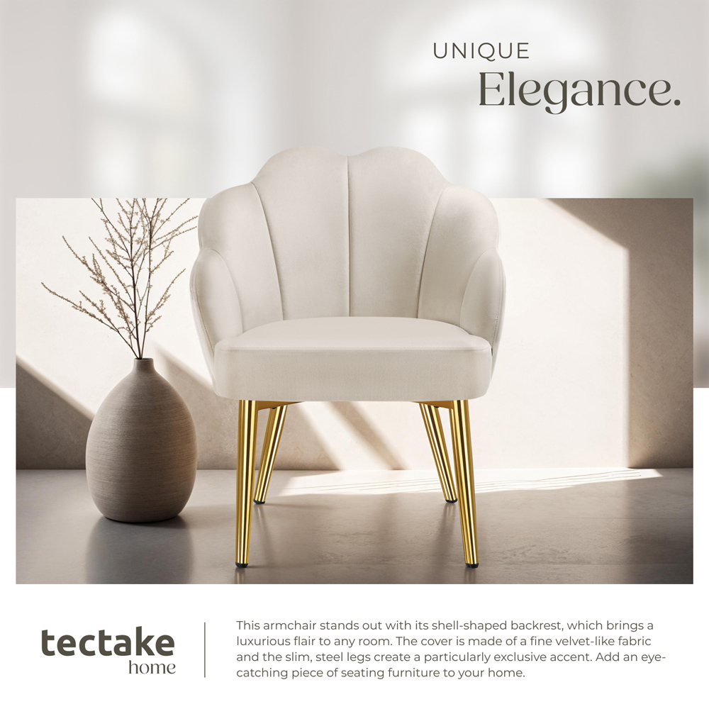 tectake Hellen Set of 2 Cream and Gold Shell Shaped Velvet Accent Chair Image 5