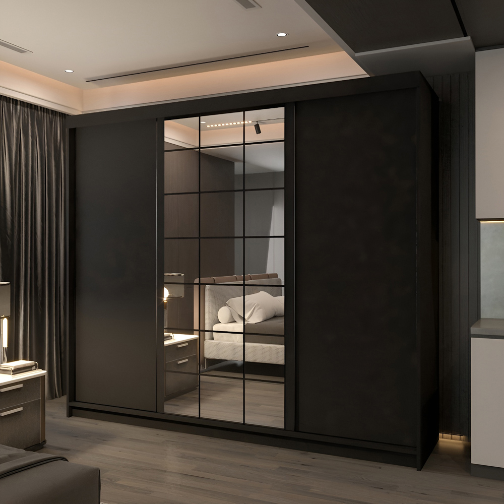 M N Furniture Collian 3 Door Black Mirrored Sliding Wardrobe 250cm Image 4