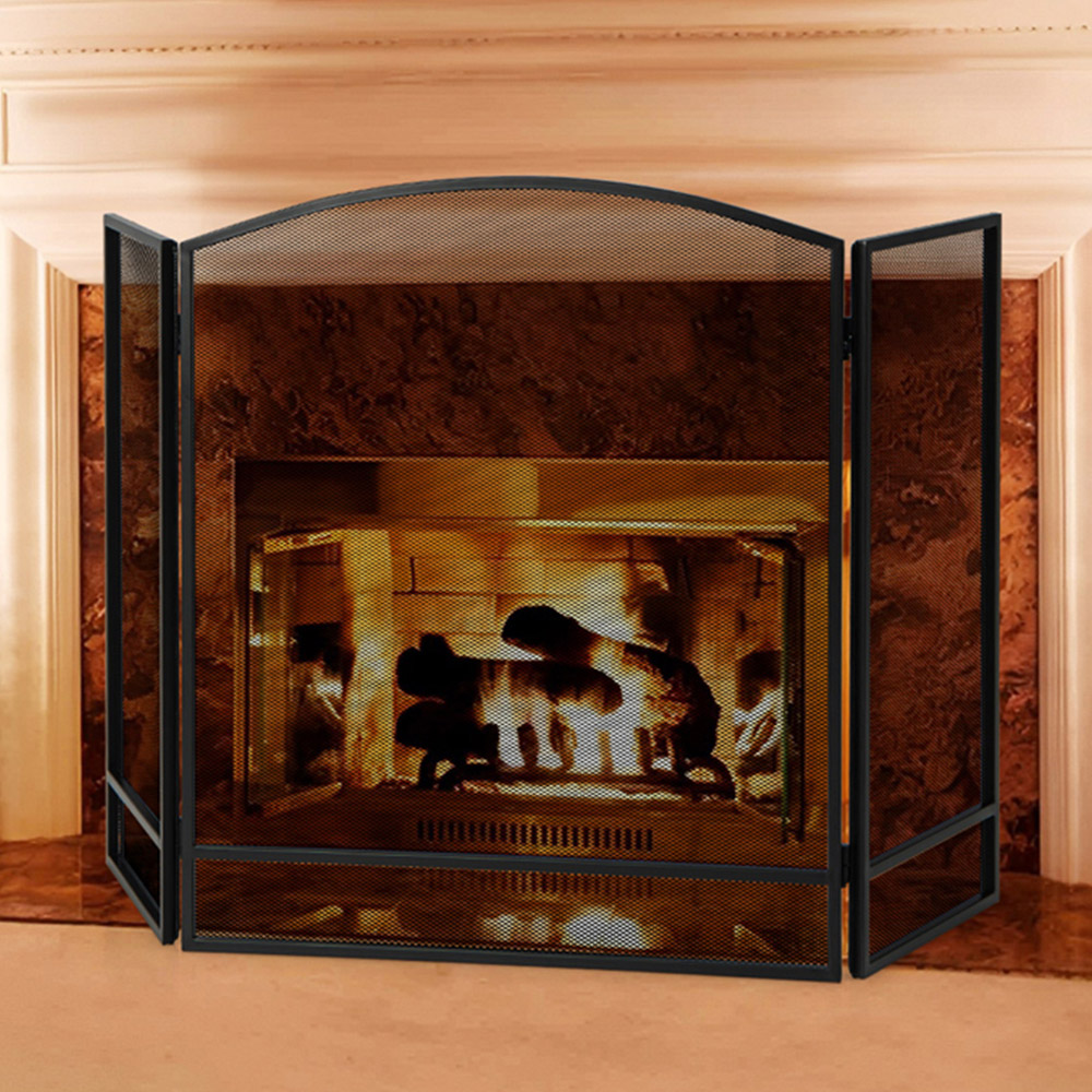 Costway Black 3 Panel Folding Fire Guard Image 2