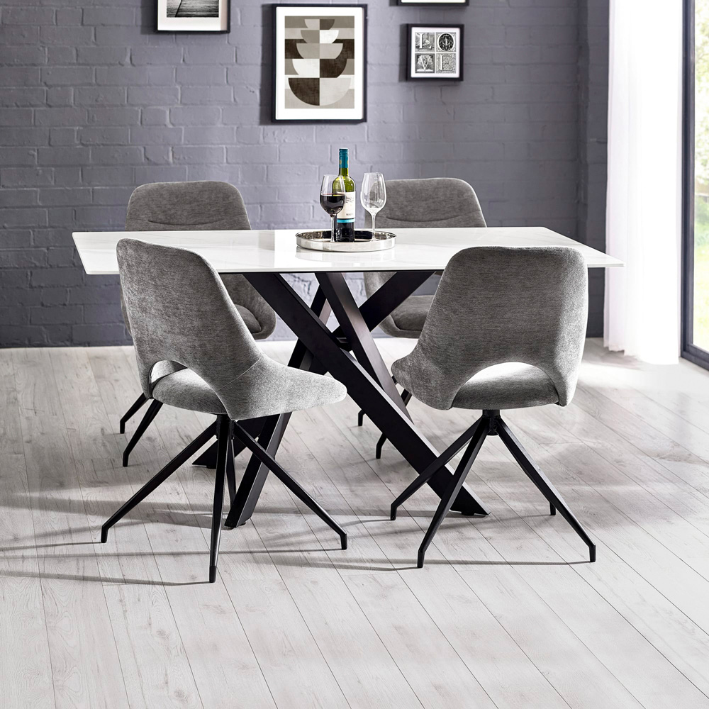 Julian Bowen Jonah Set of 2 Grey Chenille Upholstered Swivel Dining Chair Image 7