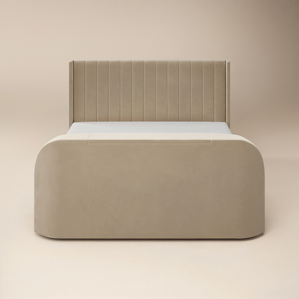 Flair Fallon King Size Beige Velvet TV Side Lift Ottoman Bed Image 3