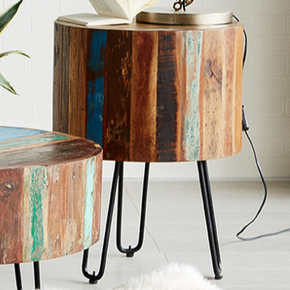 Brooklyn Camea Wooden Drum Side Table Image 1
