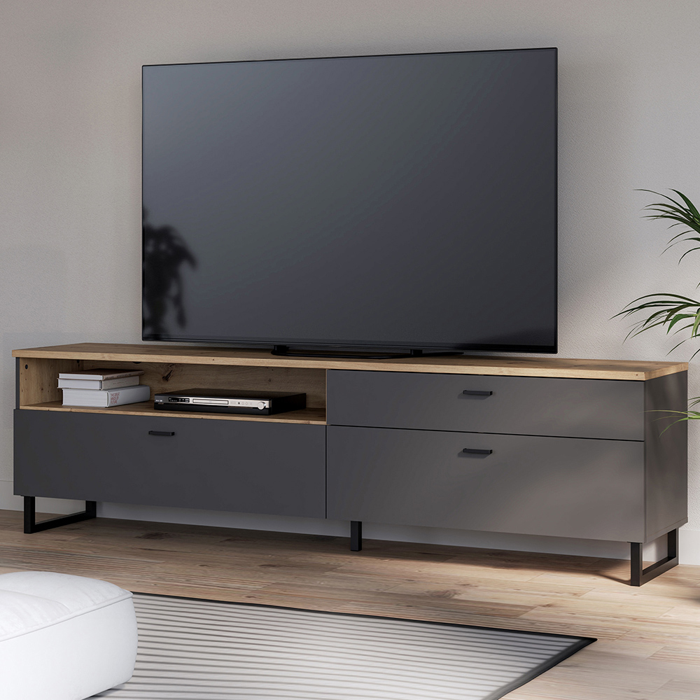 Florence Klara 2 Door Single Drawer Single Shelf Grey and Oak TV Unit Image 1