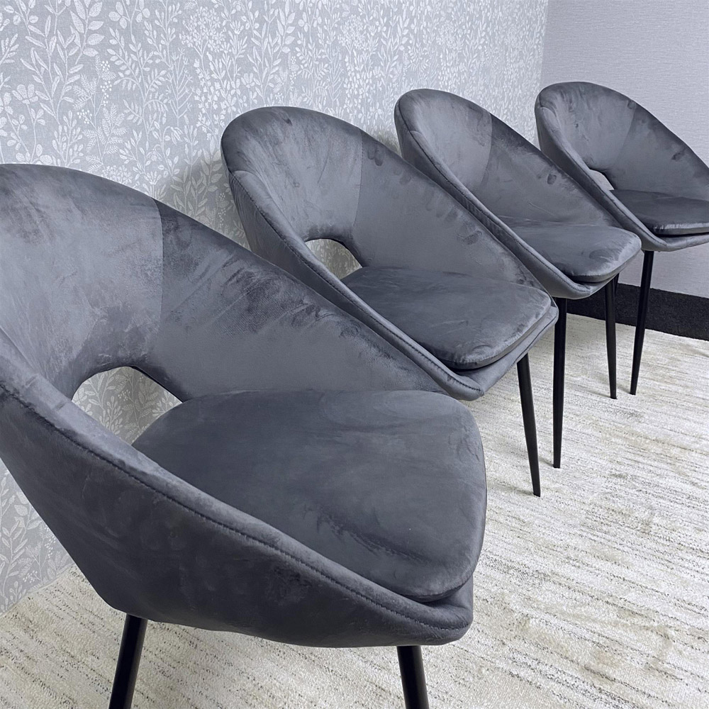 Kosy Koala 4 Seater Grey Velvet Wooden Dining Table Set Image 4