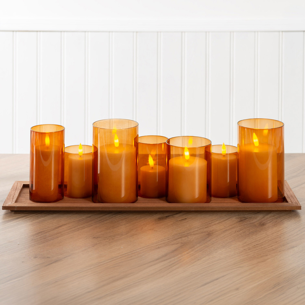 Set of 7 LED Candle Tray Amber Image 2
