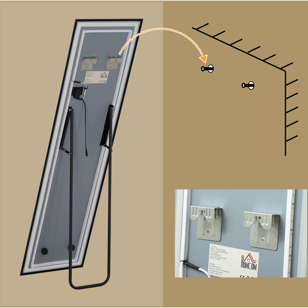 Portland Black Metal Frame Full Length Mirror with Adjustable Lights 150 x 40cm Image 3