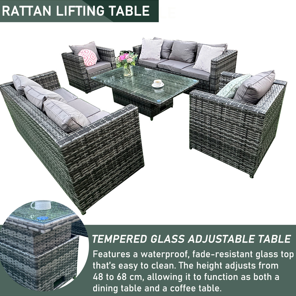 Florence 8 Seater Grey Rattan Rising Table Garden Corner Lounge Set Image 5