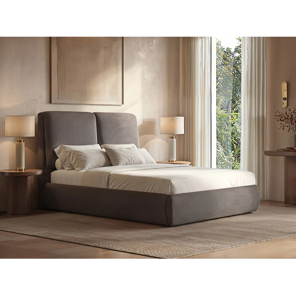 SOLACE+CO Lydia Brown Double Cord Ottoman Bed with Plush Padded Headboard Image 6