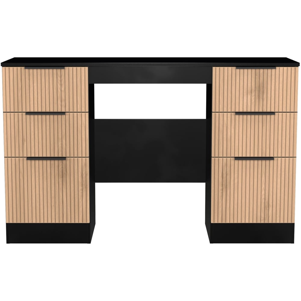 Crowndale Java 6 Drawer Slatt Effect and Black Kneehole Desk Image 2