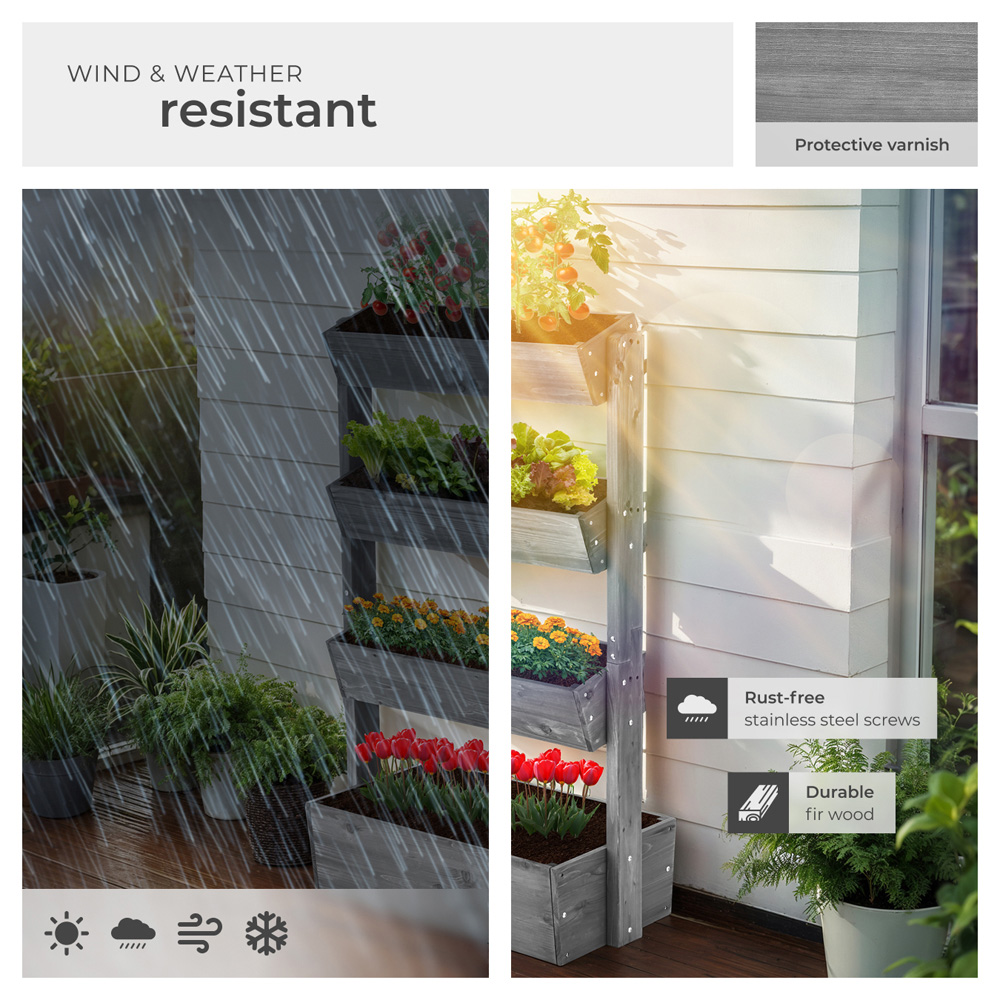 tectake Flora 4-Tier Grey Rustic Wooden Vertical Planter 85 x 45 x 140cm Image 7