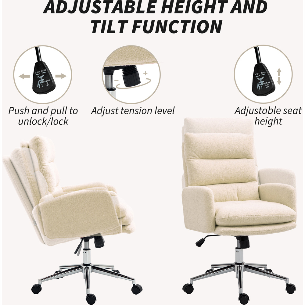 Portland Cream White Upholstered Height Adjustable Desk Chair Image 7